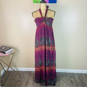 Xhilaration Halter/ Tie Bust Maxi Dress Multicolor Size S Sundress Spring Summer